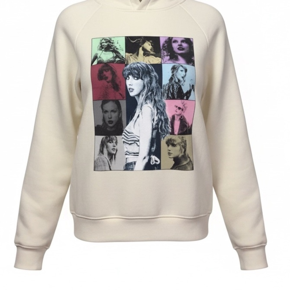Taylor Swift The Eras Tour Hoodie Sweatshirt Size L Cream Pullover Back Print